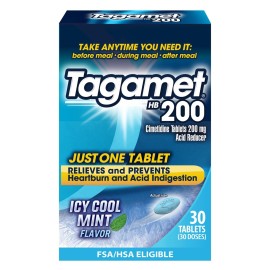 Tagamet HB 200 mg Cimetidine Acid Reducer and Heartburn Relief, Relieves and Prevents Indigestion, Icy Cool Mint Flavor, 30 Count