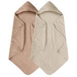 Yoofoss Hooded Baby Towels for Newborn 2 Pack 100% Muslin Organic Cotton Baby Bath Towel with Hood for Babies, Infant, Toddler and Kids, 32x32Inch, Soft and Absorbent Newborn Essential, Beige&Coffee
