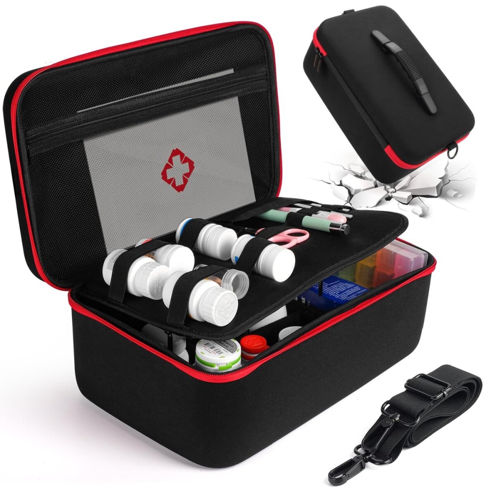 Yewltvep Pill Bottle Organizer, Medicine Organizer Box, Travel Medicine Bottle Organizer Storage, Hard Shell First Aid Case, First Aid Box Empty for Emergency Medication, First Aid Bags (Case Only)