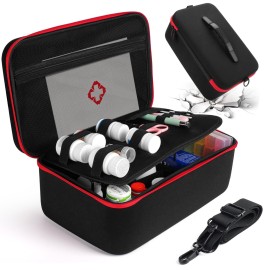 Yewltvep Pill Bottle Organizer, Medicine Organizer Box, Travel Medicine Bottle Organizer Storage, Hard Shell First Aid Case, First Aid Box Empty for Emergency Medication, First Aid Bags (Case Only)