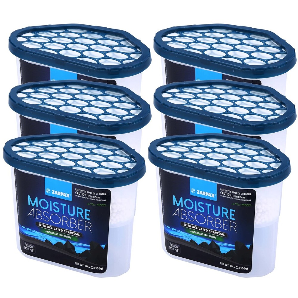 ZARPAX Moisture Absorber Activated Charcoal 10.5 oz/300g | Removes Moisture, Damp, Humidity & Odors | Odor Absorber | Moisture Trap for Bathroom, Closet, Kitchen & Small Spaces | Set of 6