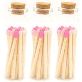 River Birch Decorative Matches in a Bottle with Striker - Cute & Colored - 3 Bottles, Shades of Pink Tip, 60 Matches