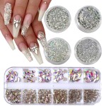 VOTACOS Nail Art Rhinestones Flatback Rhinestones Nail Charms Fine Glitter Nail Art Supplies Mixed AB Crystals Nail Gems 1mm Glitter Powder Luxury Design Nail Accessories for Women Nail Decorations.