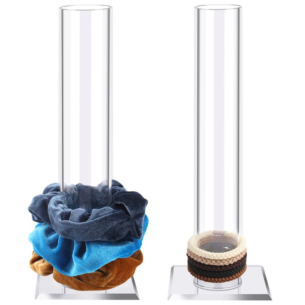 2Pcs 11 Inch Scrunchie Holder Stand, OAOLEER Elastic Band Storage Hair Tie Organizer Clear Acrylic Scrunchie Rack for Teen Girl Women Gifts, The Perfect Scrunchy Display Organizer
