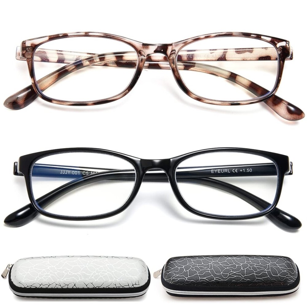 EYEURL Reading Glasses Womens Blue Light Blocking - 2 Pack Lightweight Computer Readers +1.5 Glare Blocking Ladies Eyeglass