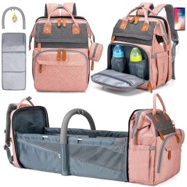 KABAQOO Diaper Bag Backpack with Detachable Changing Station, Large Capacity Baby Diaper Bags for Boys & Girls, Baby Registry Search Stuff & Shower Gifts, Newborn Essentials Must Haves, Pink Grey