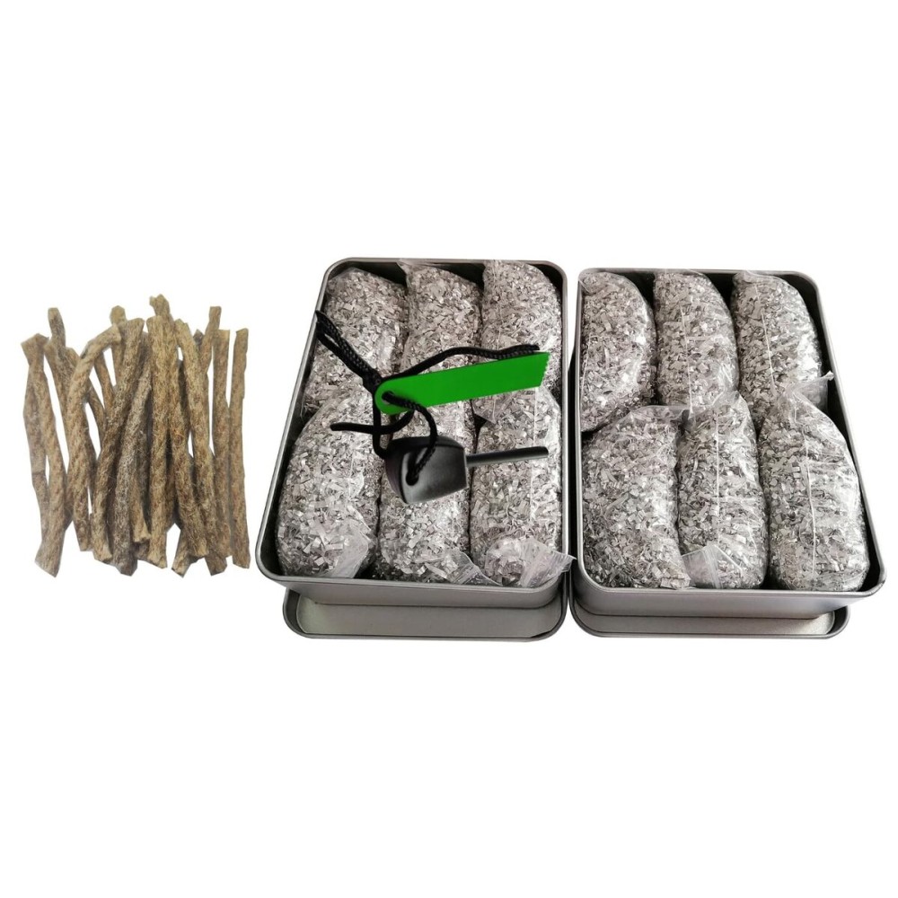 Emergency Fire Starter Kit - 6 Bags Magnesium Shavings + Ferro Rod with 2000 Strikes + 20 Wax Ropes in Waterproof Tin Box - Emergency Survival Tool for Camping, Bushcraft, Outdoor, Hiking