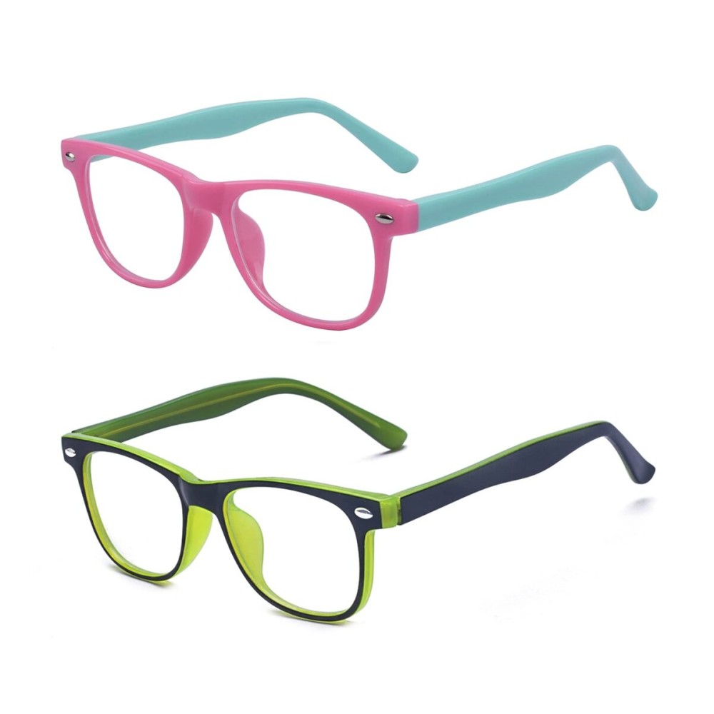 Outray Kids Computer Blue Light Blocking Glasses for Boys and Gilrs Age 3-12 Anti Eyestrain (Set Green+Pink/Green, 46)