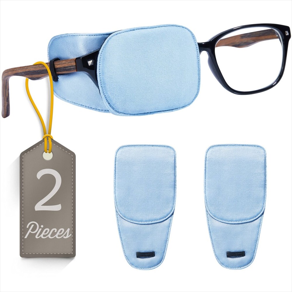 Astropic 2Pcs Silk Eye Patches for Adults Kids Glasses to Cover Either Eye (Medium, Sky Blue)