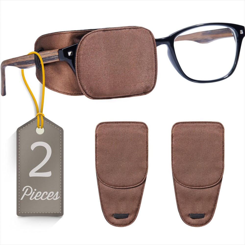 Astropic 2Pcs Silk Eye Patches for Adults Kids Glasses to Cover Either Eye (Medium, Brown)