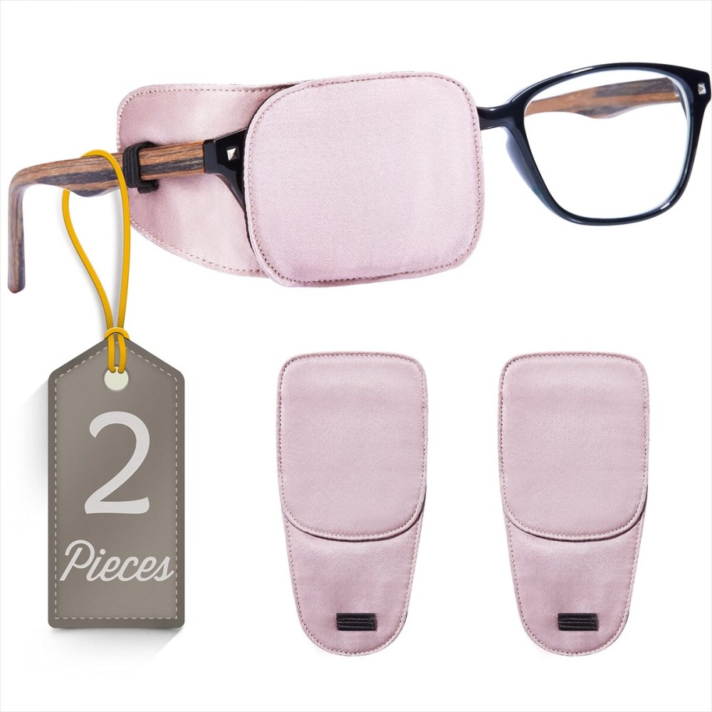 Astropic 2Pcs Silk Eye Patches for Adults Kids Glasses to Cover Either Eye (Medium, Dusty Rose Pink)