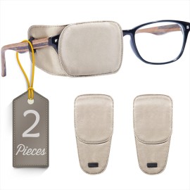 Astropic 2Pcs Silk Eye Patches for Adults Kids Glasses to Cover Either Eye (Medium, Khaki)