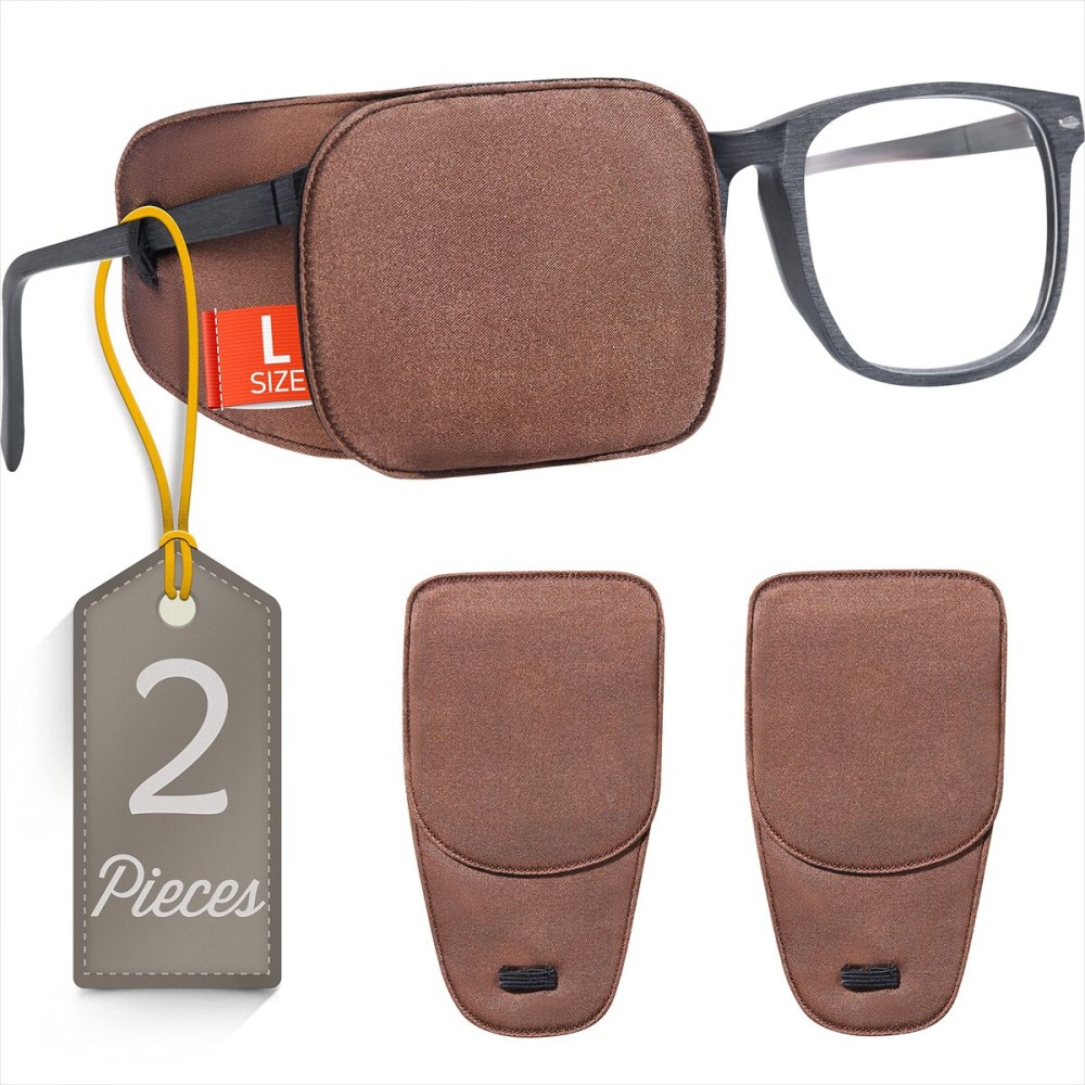 Astropic 2Pcs Large Silk Eye Patches for Adults Kids Glasses to Cover Either Eye (Large, Brown)
