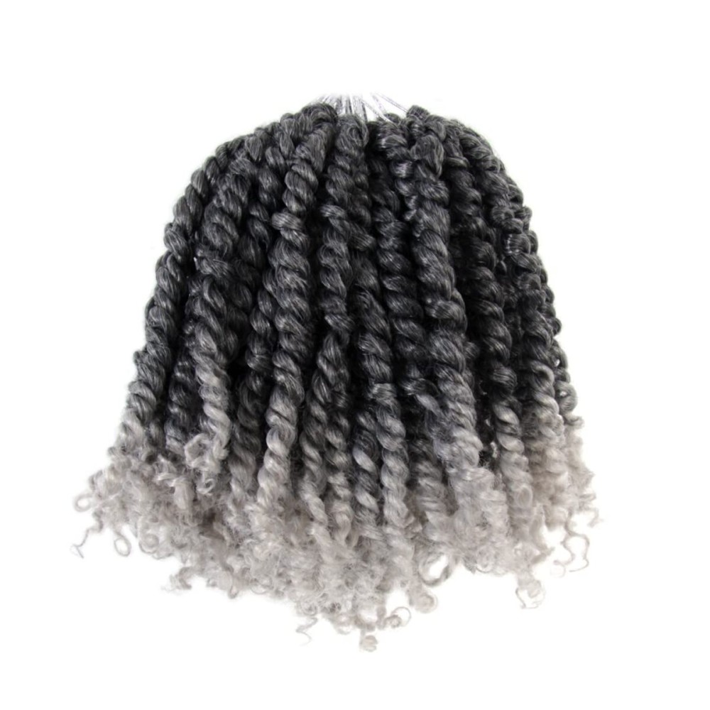 BOHOBABE Pre-twisted Passion Twist Crochet Hair 6 Inch Short Ombre Gray Pre-looped Crochet Passion Twist Braiding Hair 8 Packs (T1B/grey)