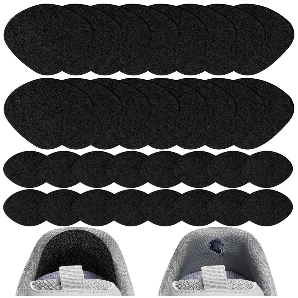 HTZNHXT 16Pair Shoe Hole Repair Patches, Self-Adhesive, Microfiber Leather, for Sneakers, Leather Shoes, High Heels, Black