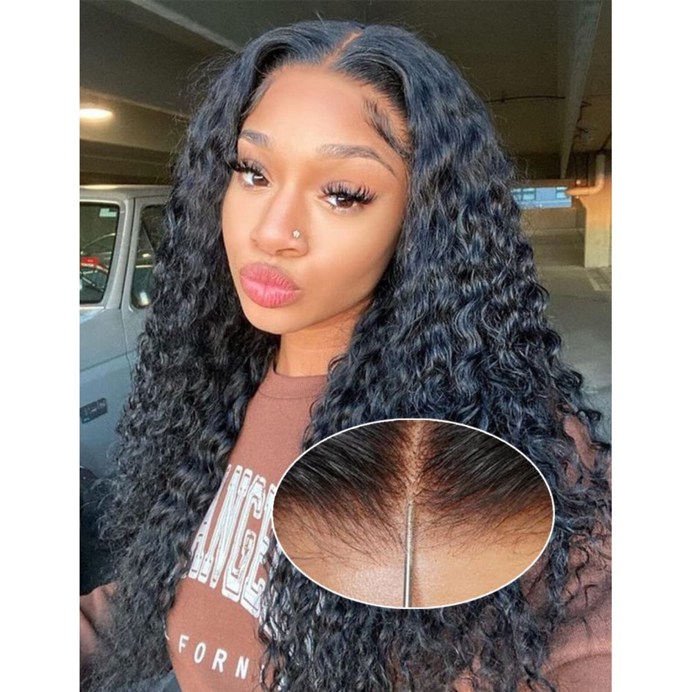 22 Inch Wear and Go Glueless Wigs Human Hair Bye Bye Knots Deep Wave HD 7X5 No Glue Lace Wig, Glueless Wig Pre Plucked, 15s Wear Complete Wear and Go Wig Pre Cut Lace Wig Natural black 200% Density