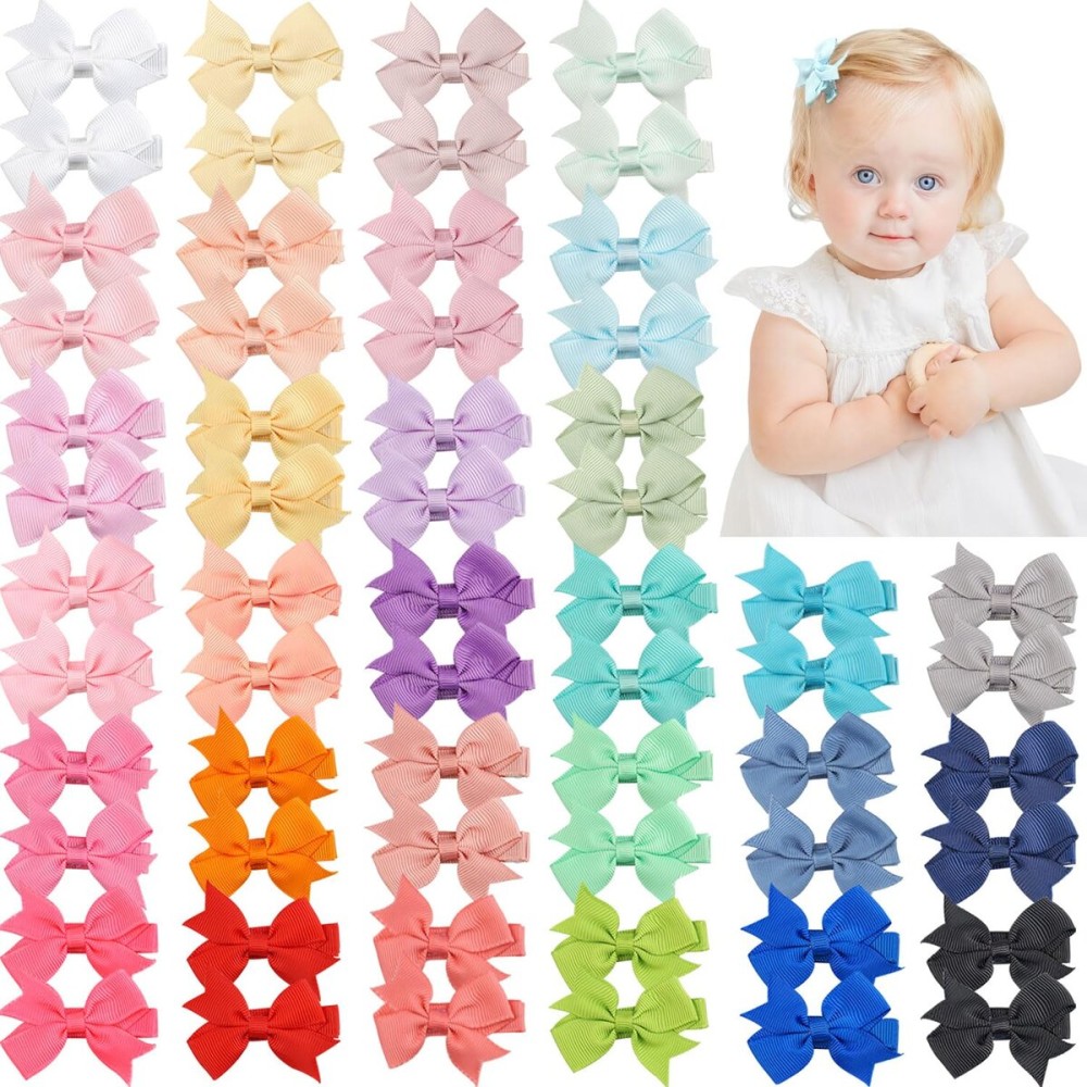 CLLOT Hair Clips for Baby Girls - 60 Tiny 2 Fully Covered Bows Barrettes for Infants and Toddlers