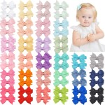 CLLOT Hair Clips for Baby Girls - 60 Tiny 2 Fully Covered Bows Barrettes for Infants and Toddlers