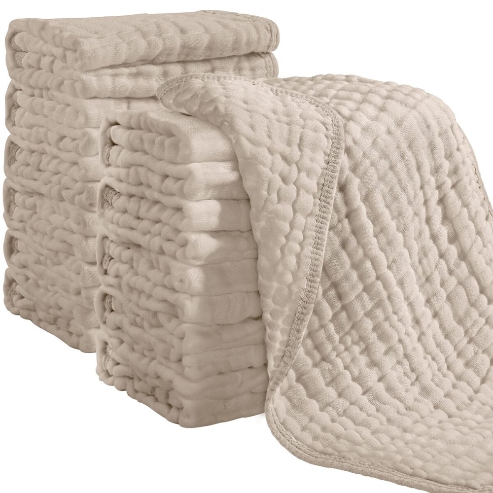 Looxii Muslin Burp Cloths 100% Cotton Muslin Cloths 12 Pack Large 20\'\'x10\'\' Extra Soft and Absorbent Baby Burping Cloth for Boys and Girls (Apricot)