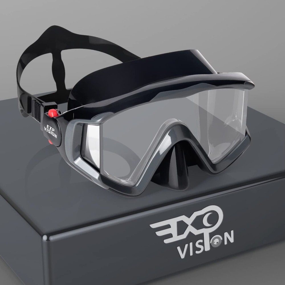 Adult Pano 3 Window Scuba Diving Mask, Tempered Glass Snorkel Mask Anti-Fog Swim Mask No Leakage Swim Goggles with Nose Cover Snorkeling Gear for Snorkeling, Freediving, Swimming (Premium Grey)