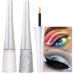 evpct 2Pcs Pearl White Silver Color Liquid Glitter Eyeliner Liners Sets for Women Liquid Sparkly Glitter Eyeliner delineador con glitter de colores para ojos colores 09+10