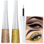 evpct 2Pcs Gold Champagne Gold Color Liquid Glitter Eyeliner Sets Eyeliner Glitter Liquid Liners for Women Liquid Sparkly Glitter Eyeliner delineador con glitter de colores para ojos colores 01+14