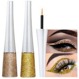 evpct 2Pcs Gold Champagne Gold Color Liquid Glitter Eyeliner Sets Eyeliner Glitter Liquid Liners for Women Liquid Sparkly Glitter Eyeliner delineador con glitter de colores para ojos colores 01+14