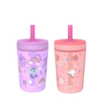 Zak Designs Gabby\'s Dollhouse Kelso Toddler Cups For Travel or At Home, 15oz 2-Pack Durable Plastic Sippy Cups With Leak-Proof Design is Perfect For Kids Cakey Cat, Mercat