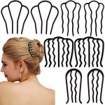 8 Piece Hair Side Combs Metal Hair Fork Clip with Teeth Hair Pin Stick for Updo Bun, U Shape Hair Combs Hair Tool for Vintage Hairstyle Hair Accessories, Black (4 Size)