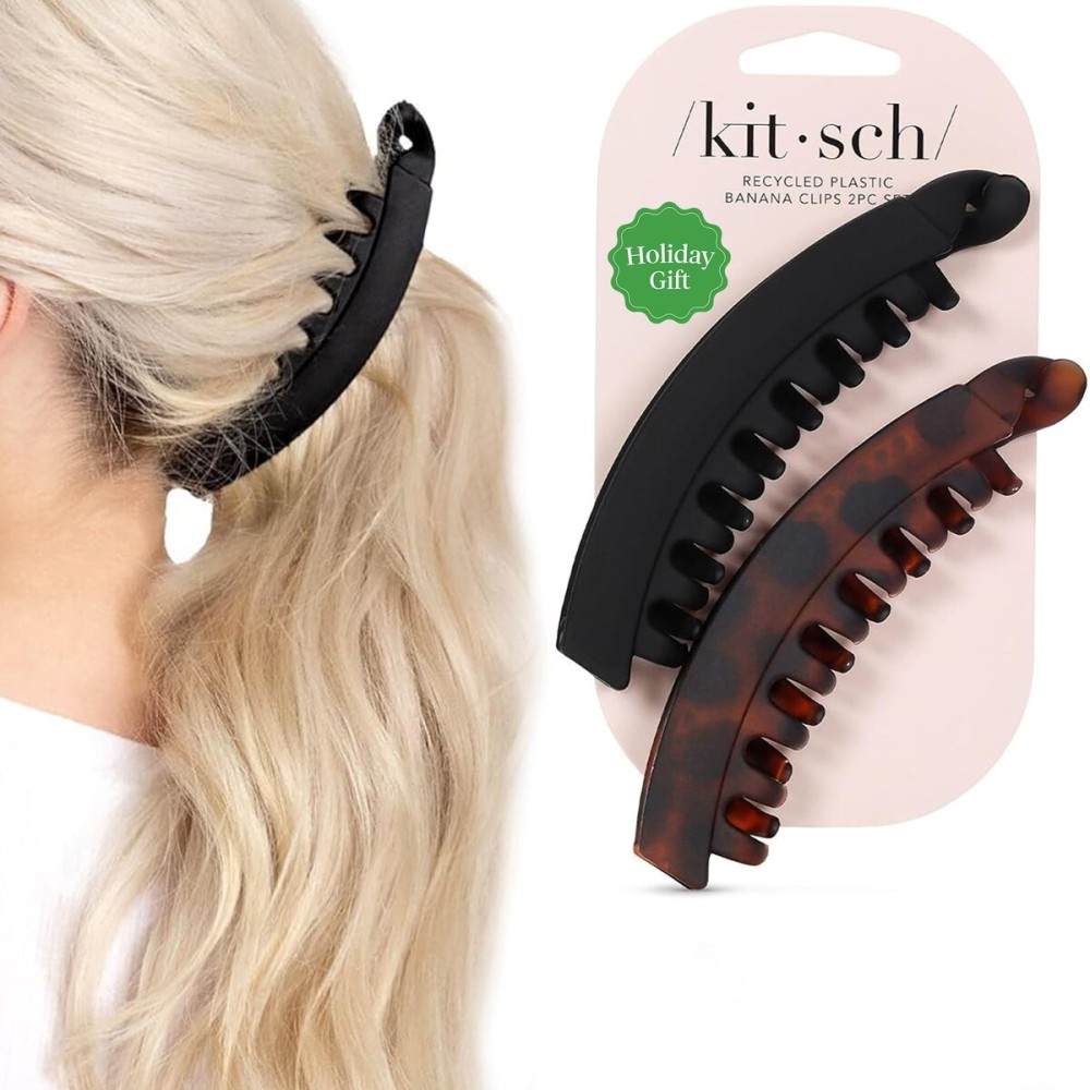 Kitsch Banana Clips For Women - Retro 80s Style Hair Clips | Secure & Durable No Crease, Cute Claw Clips for Styling, Ponytails & Updos | Ideal Gifts for Women - Black & Tort Hair Accessories, 2pcs
