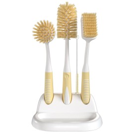Dish Brush Set of 5 with Convenient Holder, Bottle Water Brush, Dish Scrub Brush, Scrubber Brush and Straw Brush - Kitchen Scrub Brushes Non Slip Long Handle for Sink Dishes Cup Pot