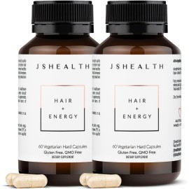 JSHealth Vitamins Hair + Energy Formula | Hair Vitamins for Women and Men with Iodine and Zinc | Supports Hair Strength, Energy Levels, and Healthy Hair Maintenance (60 Capsules Pack of 2)