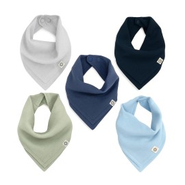 Kishu Baby Indi Organic Baby Bandana Bibs - Fairtrade 4-Way Reversible Drool Bibs for Boys & Girls - Unisex (Set of 5) (Pacifica)
