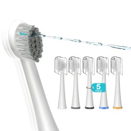 Replacement Brush Heads for Waterpick Sonic Fusion 2.0 Flossing Toothbrush with Cover, Compact, 5 Count White, Soft Bristles, Compact Size