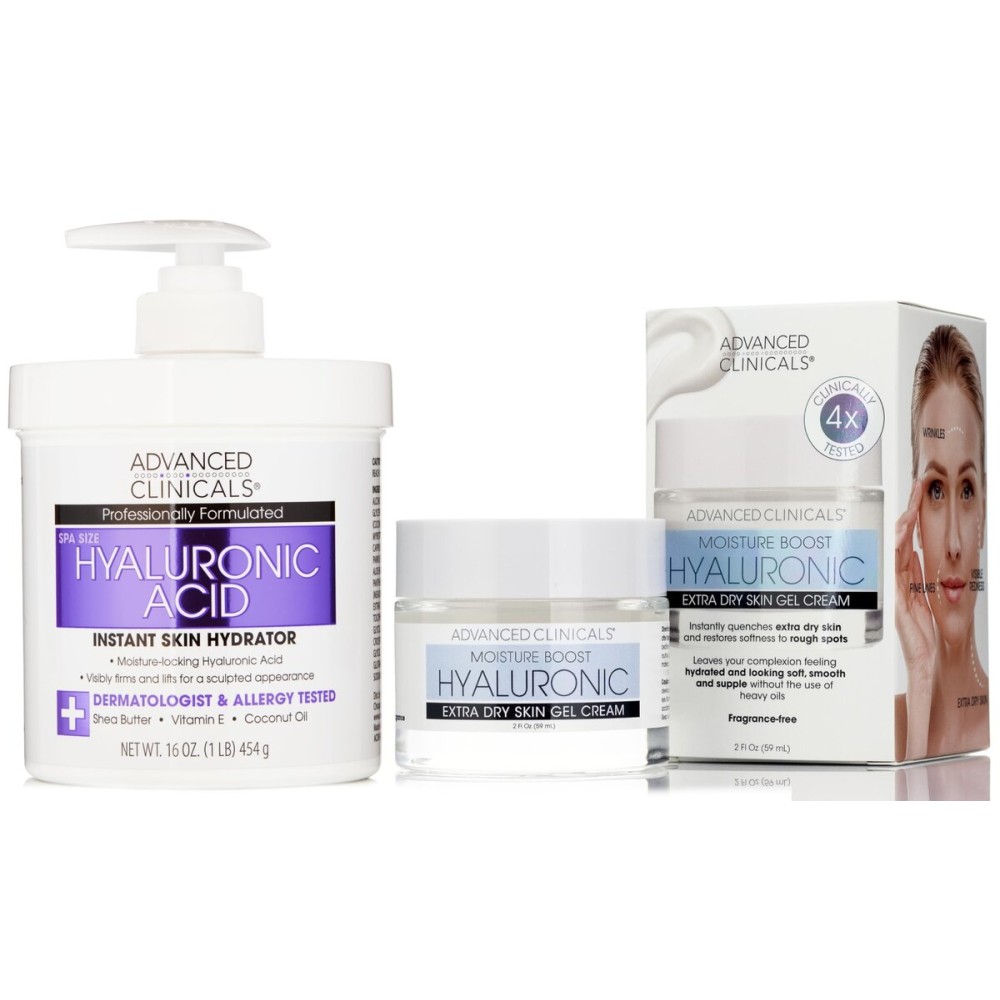 Advanced Clinicals Hyaluronic Acid Face Moisturizer Gel Cream + Hyaluronic Acid Body Cream 2pc Hydrating Skincare Set For Women & Men To Reduce Appearance Of Dry Skin, Wrinkles, & Fine Lines, 2pc Set