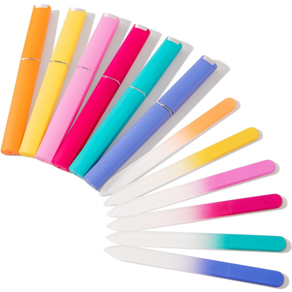 6 Pcs Glass Nail File With Case, Crystal Nail Files for Natural Nails Fingernail Files Set, Double Sided Etched Nail Filer Professional Ceramic Glass File for Travel Gifts Package Fine Grit