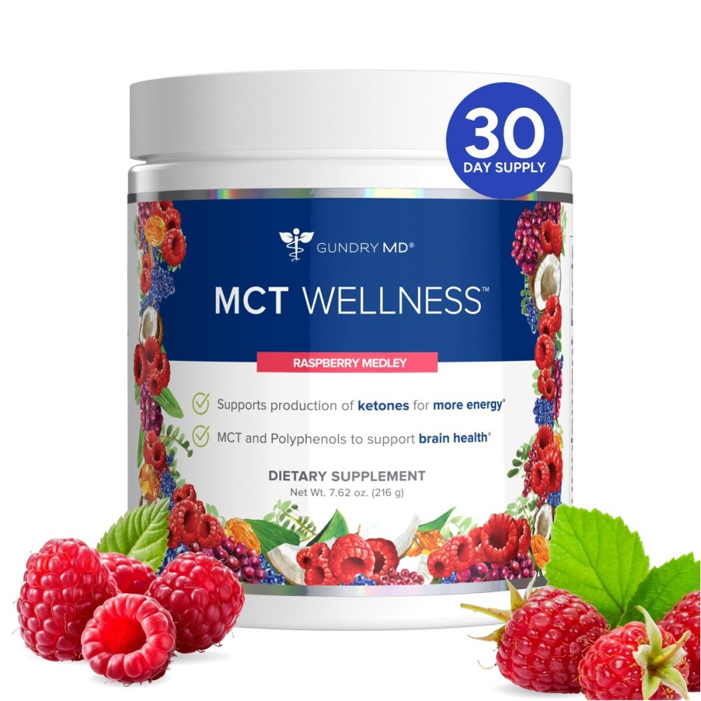Gundry MD MCT Wellness Powder to Support Energy, Ketone Production and Brain Health, Keto Friendly, Sugar Free (30 Servings) (Raspberry Medley)