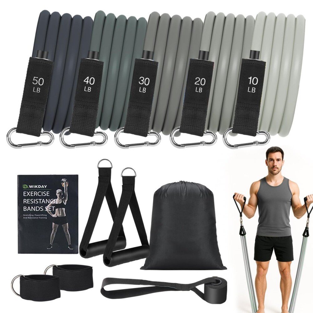 Exercise Resistance Bands with Handles for Working Out 150lbs Workout Bands Set with Door Anchor for Man Physical Therapy, Yoga, Pilates, Gray