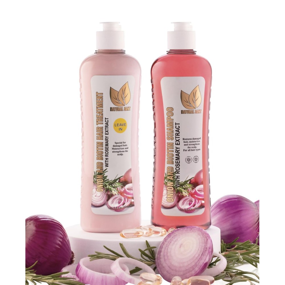 NATURAL SANT - Onion Biotin and Rosemary Shampoo & Treatment Set for Stronger, Thicker and Longer Hair - Soft and Shine, Hair Loss and Thinning, Growth Shampoo, Paraben Free, Silicone Free