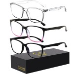Oilway Blue-Light Blocking Glasses Computer Reading/Gaming/TV/Phones Glasses Fashion Anti Eyestrain UV Glasses for Women MenE5 Black + Blackviolet + Transparent