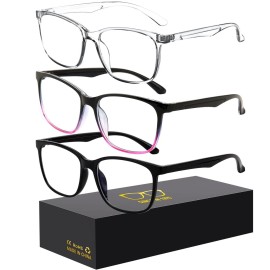 Oilway Blue-Light Blocking Glasses Computer Reading/Gaming/TV/Phones Glasses Fashion Anti Eyestrain UV Glasses for Women MenE5 Black + Blackviolet + Transparent