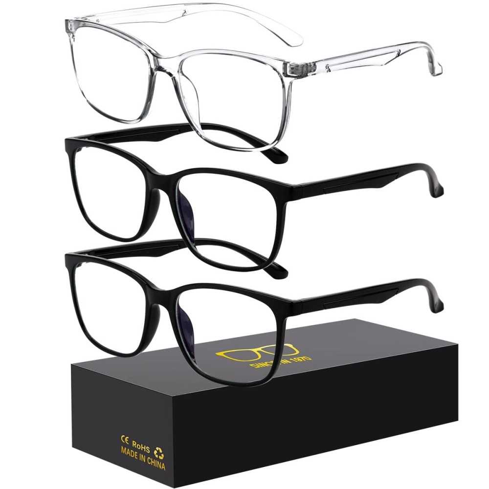 Oilway Blue-Light Blocking Glasses Computer Reading/Gaming/TV/Phones Glasses Fashion Anti Eyestrain UV Glasses for Women MenE1 Black + Black + Transparent