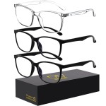 Oilway Blue-Light Blocking Glasses Computer Reading/Gaming/TV/Phones Glasses Fashion Anti Eyestrain UV Glasses for Women MenE1 Black + Black + Transparent