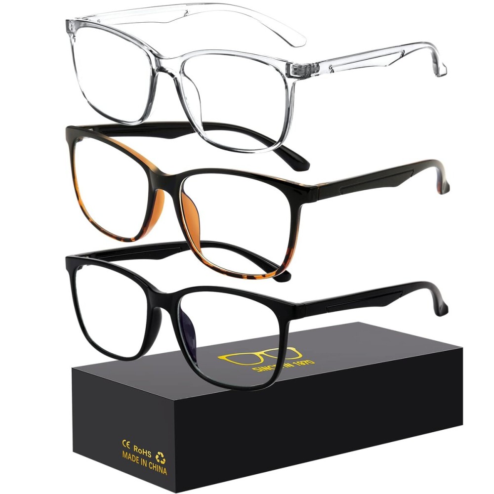 Oilway Blue-Light Blocking Glasses Computer Reading/Gaming/TV/Phones Glasses Fashion Anti Eyestrain UV Glasses for Women MenE3 Black + Blackleopardprint + Transparent