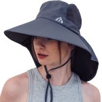UV Sun Protection Hat Women Foldable Neck Flap Wide Brim Hiking Hat with Ponytail Hole for Women Dark-Gray