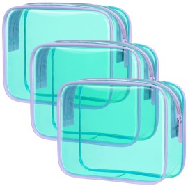 PACKISM Clear Makeup Bag, 3 Pack Tsa Approved Toiletry Bag with Zipper, Water-resistant Clear Cosmetic Bags Fit Travel Essentials, Carry-on Airport Airline Compliant Toiletries Bag, Mint Green
