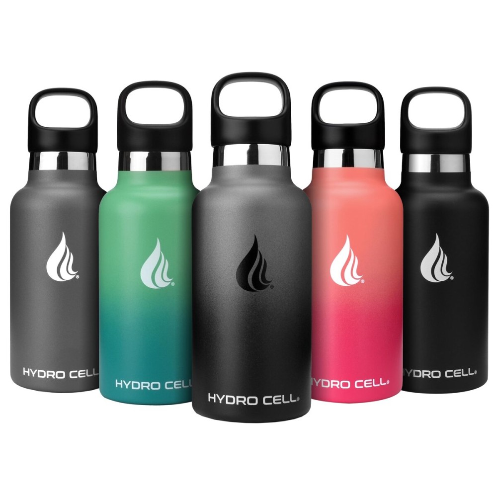 HYDRO CELL Stainless Steel Water Bottle with Straw & 2 Standard Mouth Lids (32oz 24oz 20oz 16oz) Keeps Liquids Hot or Cold w/Double Wall Vacuum Insulated Leak Proof Sport Design (Graphite/Black 16oz)