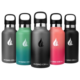 HYDRO CELL Stainless Steel Water Bottle with Straw & 2 Standard Mouth Lids (32oz 24oz 20oz 16oz) Keeps Liquids Hot or Cold w/Double Wall Vacuum Insulated Leak Proof Sport Design (Graphite/Black 16oz)