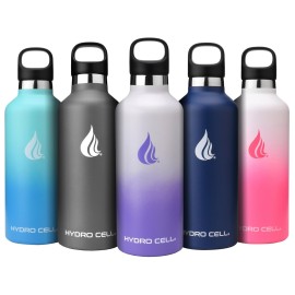 HYDRO CELL Stainless Steel Water Bottle with Straw & 2 Standard Mouth Lids (32oz 24oz 20oz 16oz) Keeps Liquids Hot or Cold w/Double Wall Vacuum Insulated Leak Proof Sport Design (Lavender/White 32oz)