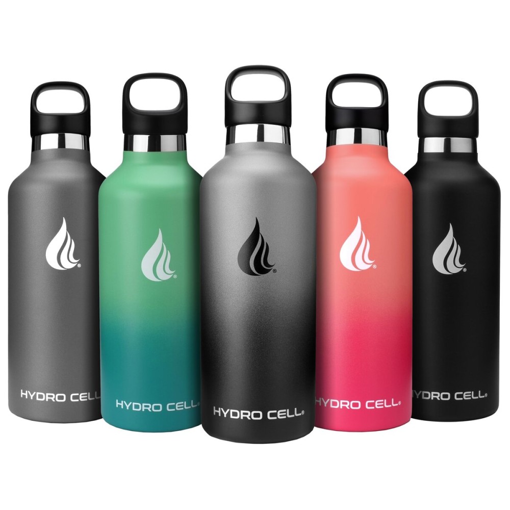 HYDRO CELL Stainless Steel Water Bottle with Straw & 2 Standard Mouth Lids (32oz 24oz 20oz 16oz) Keeps Liquids Hot or Cold w/Double Wall Vacuum Insulated Leak Proof Sport Design (Graphite/Black 32oz)